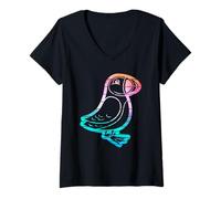 Donna Puffins Uccello Marino Islanda Puffin Maglietta con Collo a V
