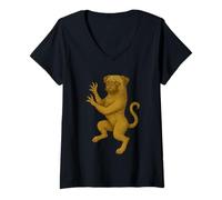 Donna Pug Crest Rinascimento Cane Fantasia Araldico Medievale Animale Maglietta con Collo a V