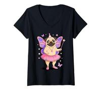 Donna Pug Fairy Ballerina Pugs Maglietta con Collo a V