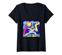 Donna Pug Fever Disco Cane Maglietta con Collo a V