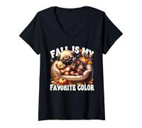 Donna Pug for Women And Men Fall Is My Favorite Color Autumn Sleep Maglietta con Collo a V