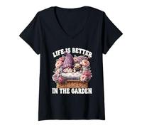 Donna Pug Gnome Dad Life Is Better In The Garden For Pug Grandpa Maglietta con Collo a V
