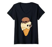Donna Pug Ice Cream Maglietta con Collo a V