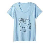 Donna Pug Line Minimal Maglietta con Collo a V