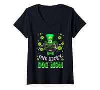 Donna Pug One Lucky Dog Mom Funny Dogs Lover St Patrick's Day Maglietta con Collo a V