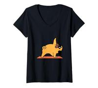 Donna Pug Yoga Triangle Pose Maglietta con Collo a V