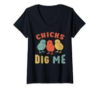 Donna Pulcini della Domenica di Pasqua Dig Me Funny Boy Chicken Maglietta con Collo a V