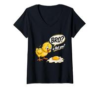 Donna Pulcino Uovo Fritto Bro Meme Divertente Black Humor Maglietta con Collo a V