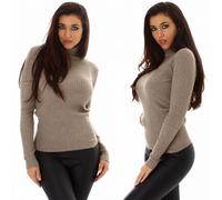 Donna Pullover Maglia Fine collo Alto A V Costine Elasticizzato Sottile 34 36