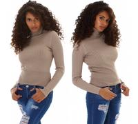 Donna Pullover Maglia Fine collo Alto A V Costine Elasticizzato Sottile 34 36
