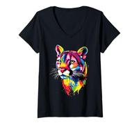Donna Puma Grande Gatto Leone di Montagna Pumas Pantera Dolce Maglietta con Collo a V