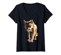 Donna Puma Grande Gatto Leone di Montagna Pumas Pantera Dolce Maglietta con Collo a V