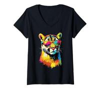 Donna Puma Grande Gatto Leone di Montagna Pumas Pantera Dolce Maglietta con Collo a V