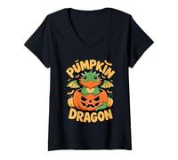 Donna Pumpkin Patch Dragon Bearded Dragons Halloween Maglietta con Collo a V