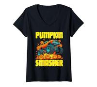Donna Pumpkin Smasher Halloween Monster Truck per i Ragazzi del Bambino Maglietta con Collo a V