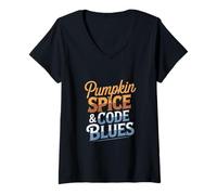Donna Pumpkin Spice & Code Blues Infermiera Maglietta con Collo a V