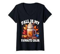Donna Pumpkin Spice Hot Cocoa Mug Women Fall Is My Favorite Color Maglietta con Collo a V