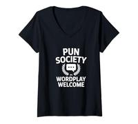 Donna Pun Society Wordplay Welcome Giochi di Parole Maglietta con Collo a V