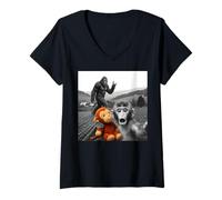 Donna Punch Monkey Funny Bigfoot Selfie Punch Monkey Maglietta con Collo a V