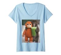 Donna Punch The Monkey Meme X Ape Cute Punch Monkey Baby Meme Maglietta con Collo a V