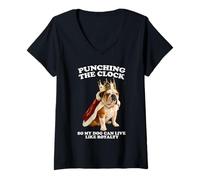 Donna Punching The Clock Bulldog inglese Puppy Lover Pup Owner Maglietta con Collo a V