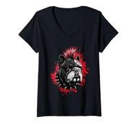 Donna Punk Bulldog - Design Ribelle per Gli Amanti dei Cani Maglietta con Collo a V