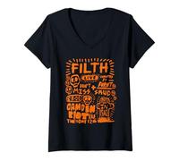 Donna Punk Rocker Band Emo Anarchy Gothic British Retro Edgy Look Maglietta con Collo a V