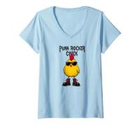 Donna Punk Rocker Chick Funny Cartoon with Boots and Attitude Tees Maglietta con Collo a V