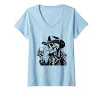 Donna Punk Skeleton Cowboy Western Gothic Dark Estetica Wild West Maglietta con Collo a V