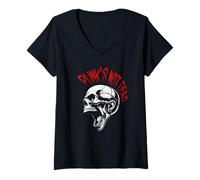 Donna Punk's Not Dead Mohawk Punk Rock Skull Maglietta con Collo a V