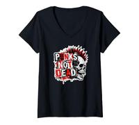 Donna Punks Not Dead, OI, Punk Rock, Punk Maglietta con Collo a V