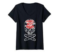 Donna Punks Not Dead Punk Rock Vintage Vinyl Lover, Teschio Gotico Maglietta con Collo a V