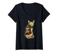 Donna Punks Not Dead Sphynx Cat Punk Rock Citazione Maglietta con Collo a V