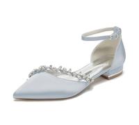 Donna Punta A Punta Ballerine da Sposa in Raso Cinturino alla Caviglia Scarpe da Sposa Strass Appartamenti da Sposa,Argento,41 EU
