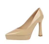 Donna Puntato Chiuso Dita del Piede 12cm Grosso Blocco Tacco Piattaforma Tacco Alto Colore Solido in Pelle Verniciata Scarpe di Lavoro Formali (Colore Cache,38)