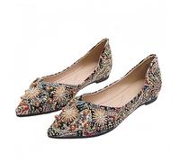 Donna Puntato Strass Balletto Scarpe Piatte Scintilla Fiori Arco Festa di Nozze Comfort Tacco Basso Elegante Abito Appartamenti