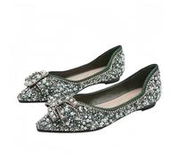 Donna Puntato Strass Balletto Scarpe Piatte Scintilla Fiori Arco Festa di Nozze Comfort Tacco Basso Elegante Abito Appartamenti