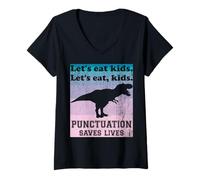 Donna Punteggiatura Salva Vite Divertente Mangiamo Bambini Grammatica Inglese Maglietta con Collo a V