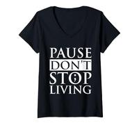 Donna Punto E Virgola Pause Don´t Stop Living Punto E Virgola Maglietta con Collo a V