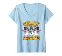 Donna Pupazzi di Neve Invernali Divertenti con Pupazzi di Neve Maglietta con Collo a V