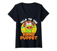 Donna Puppeteer Talk to The Hand Puppet Funny Hilarious Maglietta con Collo a V