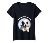 Donna Puppy Don't Look At Me Vintage Maglietta con Collo a V