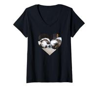 Donna Puppy Love Shih Tzu Primo Bacio Maglietta con Collo a V