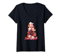 Donna Puppy Pile Fall Leaves - Simpatici Amanti dei Cani Maglietta con Collo a V