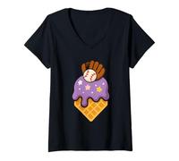 Donna Purple Dripping Ice Cream Baseball Home Plate Sports Lover Maglietta con Collo a V