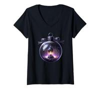 Donna Purple Gothic Christmas Balls Graphic for Xmas Goth Mom Maglietta con Collo a V