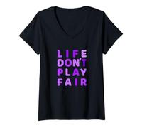 Donna Purple Life Don't Play Fair Purple Graphic Maglietta con Collo a V