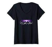 Donna Purple Moon Phase Heart - I'll Get Over It... Grafica viola Maglietta con Collo a V