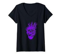 Donna Purple Skull Gothic Dark Art Men - Rock Biker Gift Maglietta con Collo a V