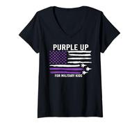 Donna Purple Up For Military Kids Flag Military Child Month Maglietta con Collo a V